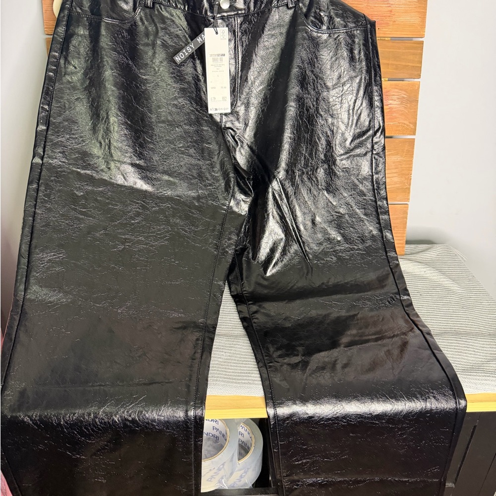 Noisy May Shiny Black faux Leather Pants
